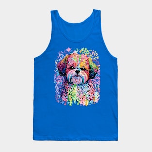 Shih Tzu Colorful Digital Folk Art Tank Top